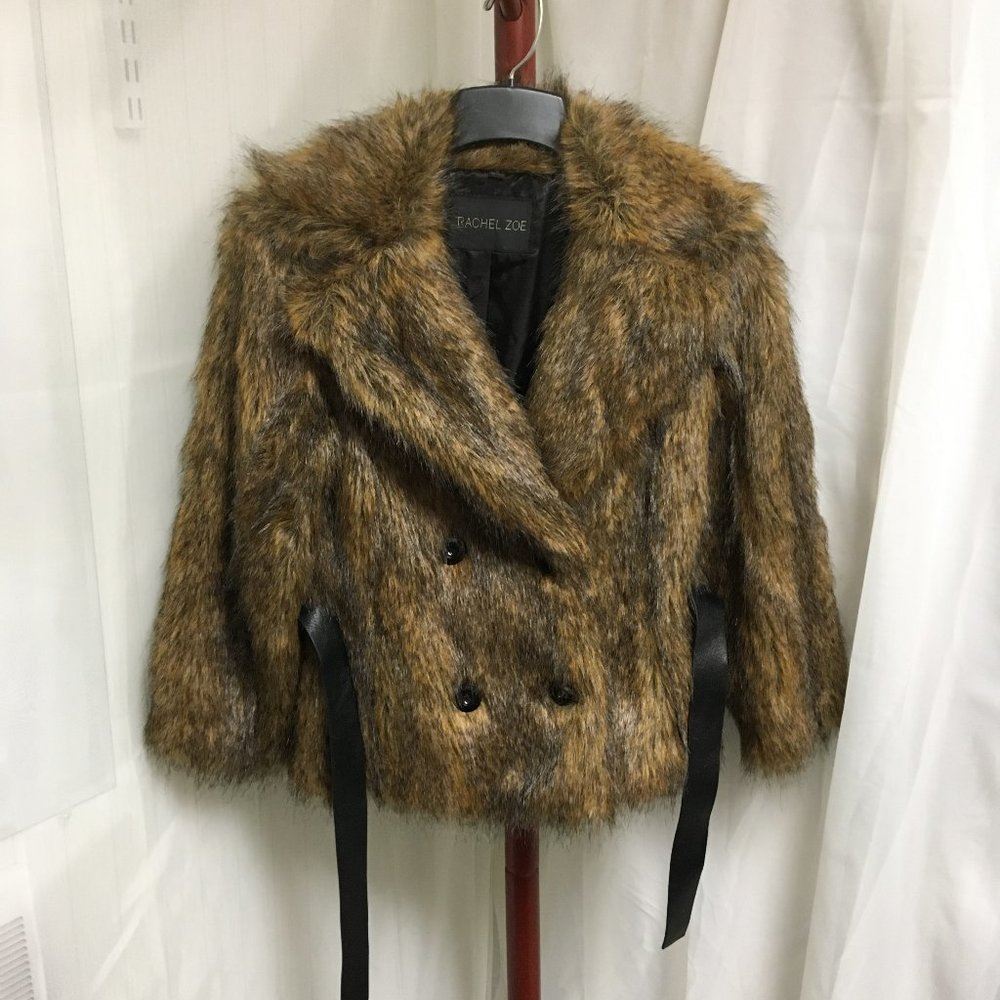 Rachel Zoe Faux Fur Brown Button Front Jacket  Size  Small